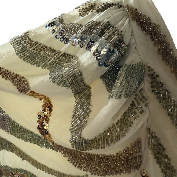 ASOS White, Gold, Silver Long Sleeve Sequin Zebra Print Wrap Midi Dress Size 6 - Picture 9 of 16